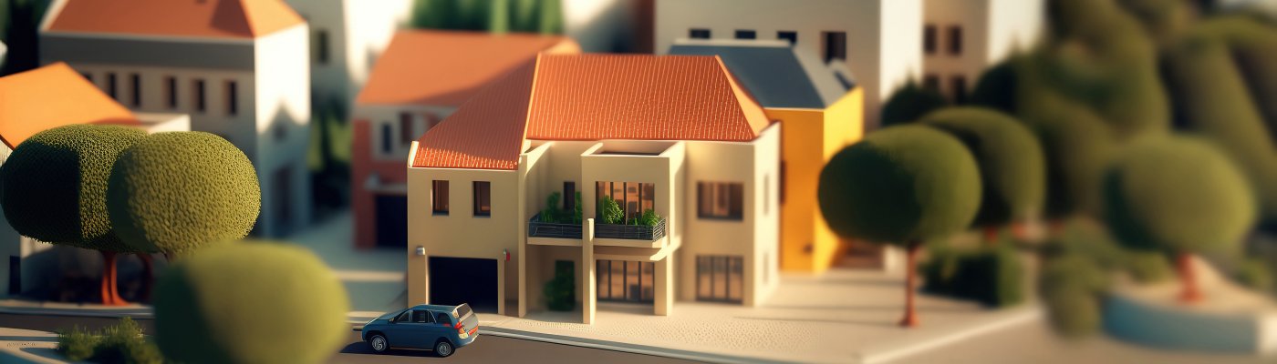 Modernes, generisches Miniaturmodell einer Villa im zeitgenössischen Stil