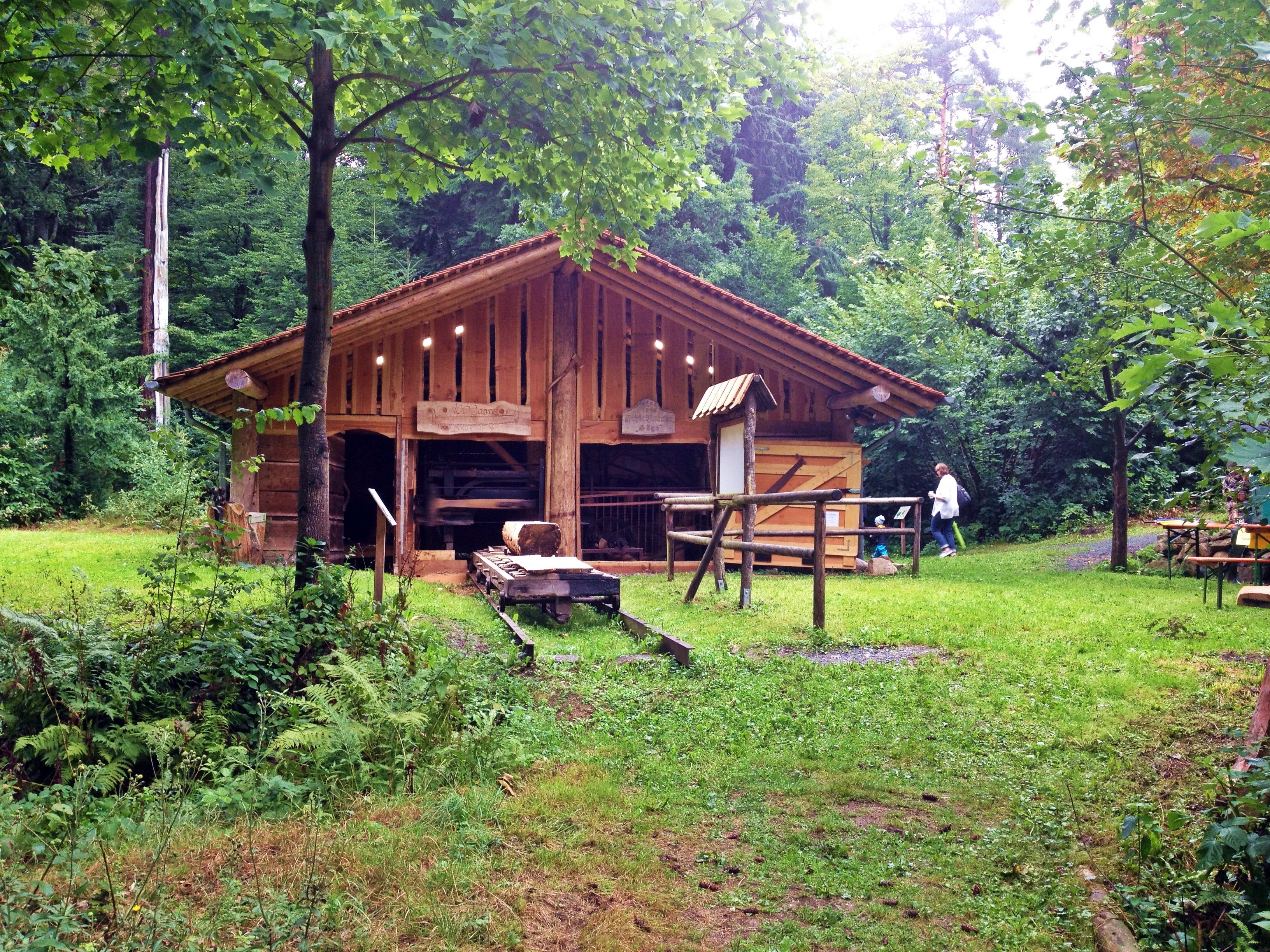 Holzhütte mit Säge im Schulwald