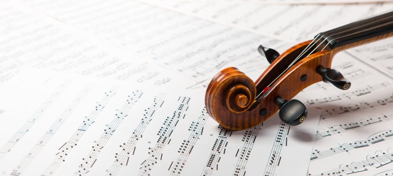 Viola on the sheets of music