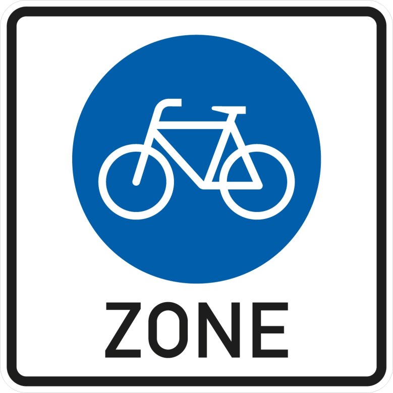 Beginn einer Fahrradzone. Analog zu den Tempo 30-Zonen können nun auch Fahrradzonen angeordnet werden. Die Regelung orientiert sich an den Regeln für Fahrradstraßen: Für den Fahrverkehr gilt eine Höchstgeschwindigkeit von 30 km/h. Der Radverkehr darf weder gefährdet noch behindert werden. Auch Elektrokleinstfahrzeuge können hier fahren. Die Straßenverkehrsbehörden können Fahrradzonen unter erleichterten Voraussetzungen anordnen.