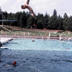 Schwimmbad Oberursel, Tom beim Sprung ins Wasser, Foto: Tom Jackson, Stadt Oberursel