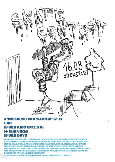 Plakat zum Skate-Turnier am 16. August im Skatepark Stierstadt