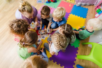 Educational group activity at the kindergarten or daycare Educational group activity at the kindergarten or daycare