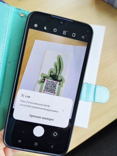 Mobiltelefon scannt QR-Code mit der Handykamera