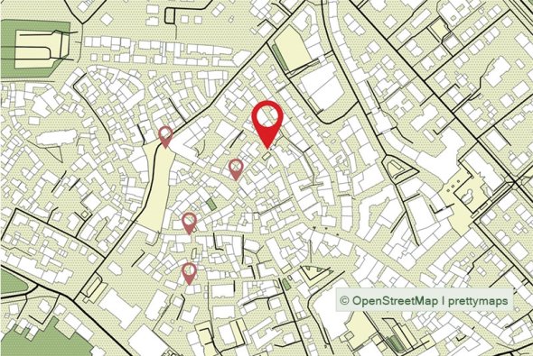 Stadtplan mit den nächsten Stationen des Grünen Weges