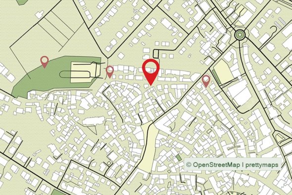 Stadtplan mit den nächsten Stationen des Grünen Weges