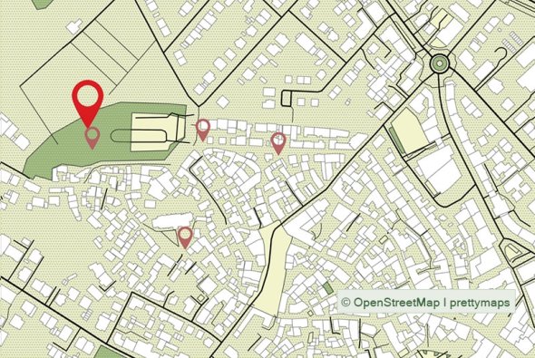 Stadtplan mit den Markierungen der nächsten Grüner Weg-Stationen