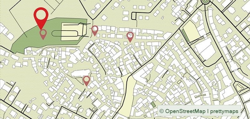 Stadtplan mit markierter Station im Bereich der oberen Bleiche