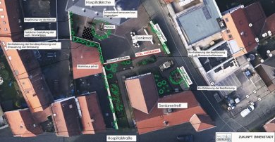 Skizze/ Plan vom Hospitalkirchplatz und mögliche Veränderungen