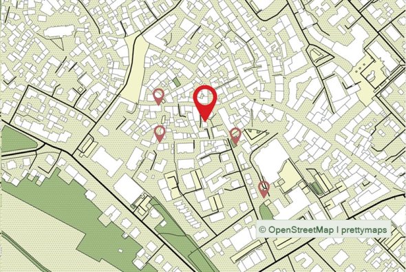 Stadtplan mit den nächsten Stationen des Grünen Weges
