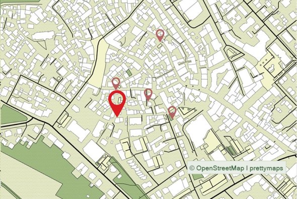 Stadtplan mit den nächsten Stationen des Grünen Weges