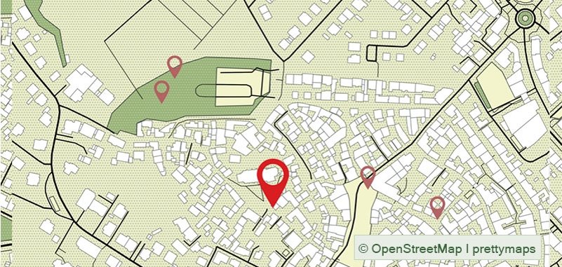 Stadtplan mit markierter Station vor der Sankt Ursula Kirche