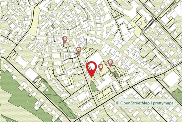 Stadtplan mit den nächsten Stationen des Grünen Weges