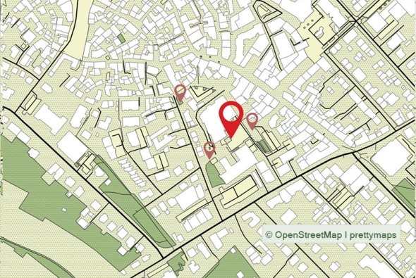 Stadtplan mit den nächsten Stationen des Grünen Weges