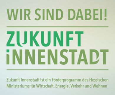 Web-Banner: Dort ist zu lesen: Wir sind dabei! Förderprogramm Zukunft Innenstadt