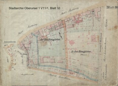 Historische Flurkarte auf der "In den Bienengärten" und "Vor den Bienengärten" steht