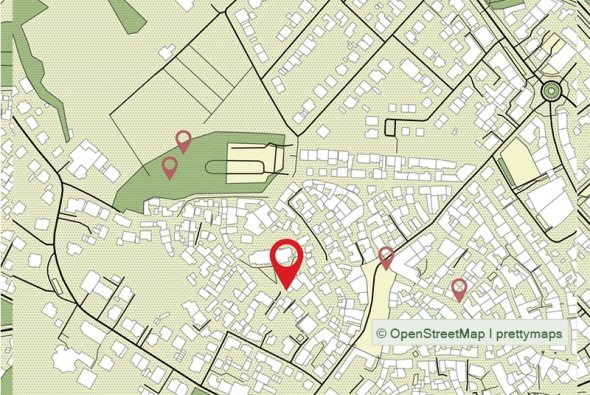 Stadtplan mit den Markierungen der nächsten Grüner Weg-Stationen