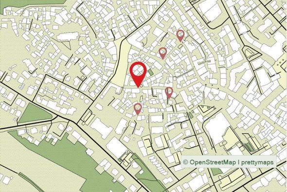 Stadtplan mit den nächsten Stationen des Grünen Weges