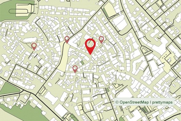 Stadtplan mit den nächsten Stationen des Grünen Weges